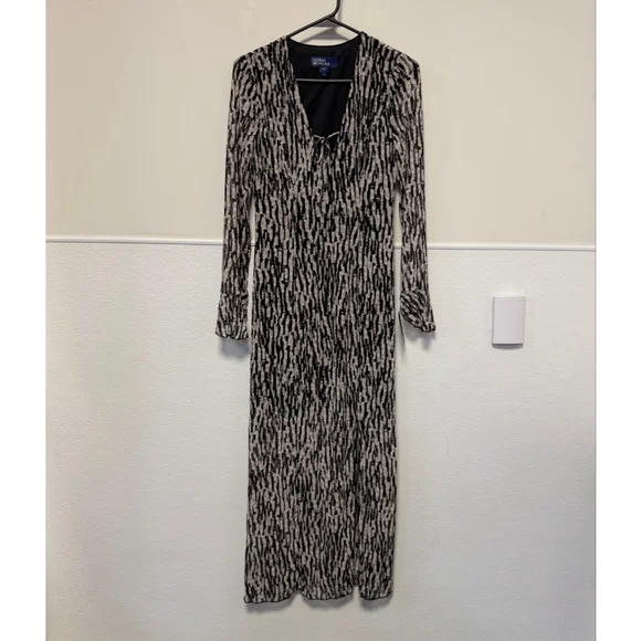 DONNA MORGAN Long Sleeve Dress Size 0 Black Cream New NWT MSRP:$128 A-Line - Picture 5 of 16